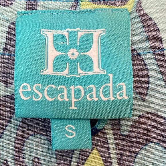 Escapada Sz S Blue Turquoise Geometric Pattern Bell 3/4 Sleeves Sheath Dress - Picture 4 of 5